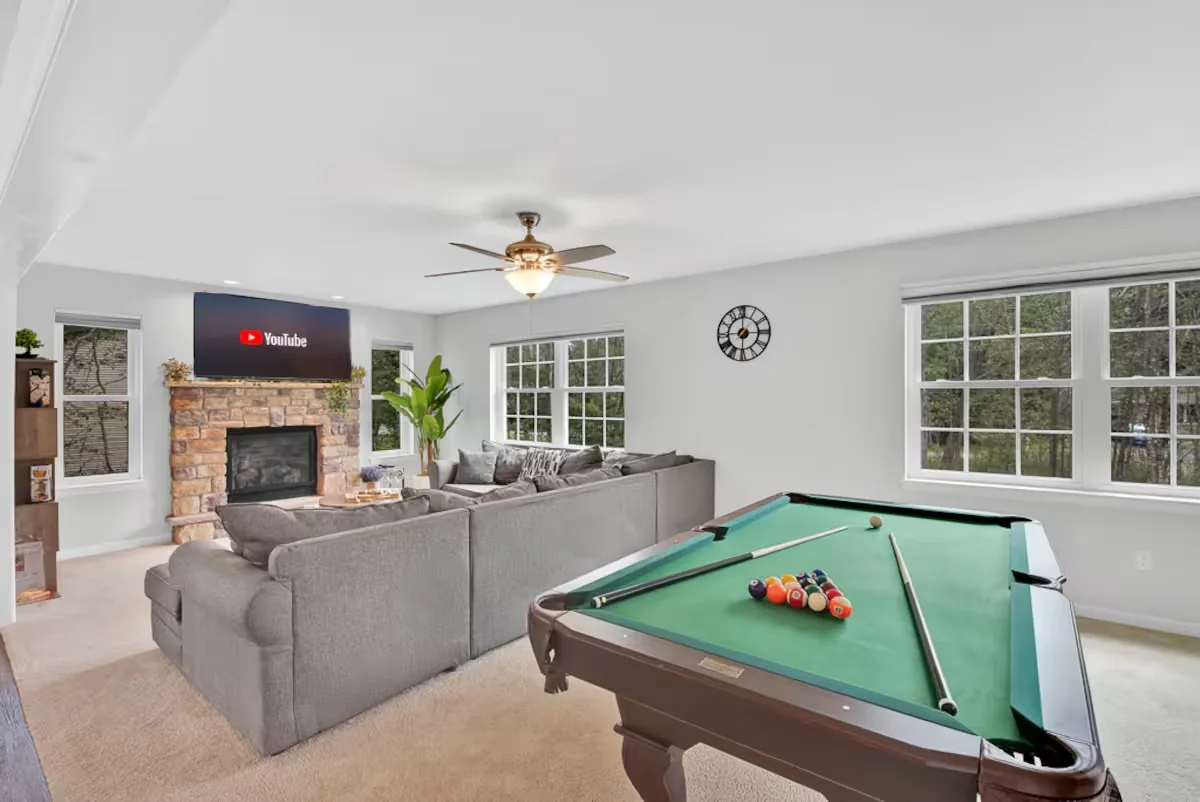 Living room and pool table